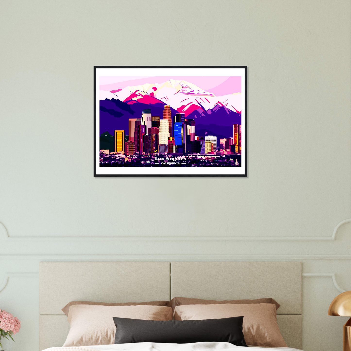 Los Angeles Matte Paper Wooden Framed Poster, Travel Wall Art, City Poster For Home Decoration