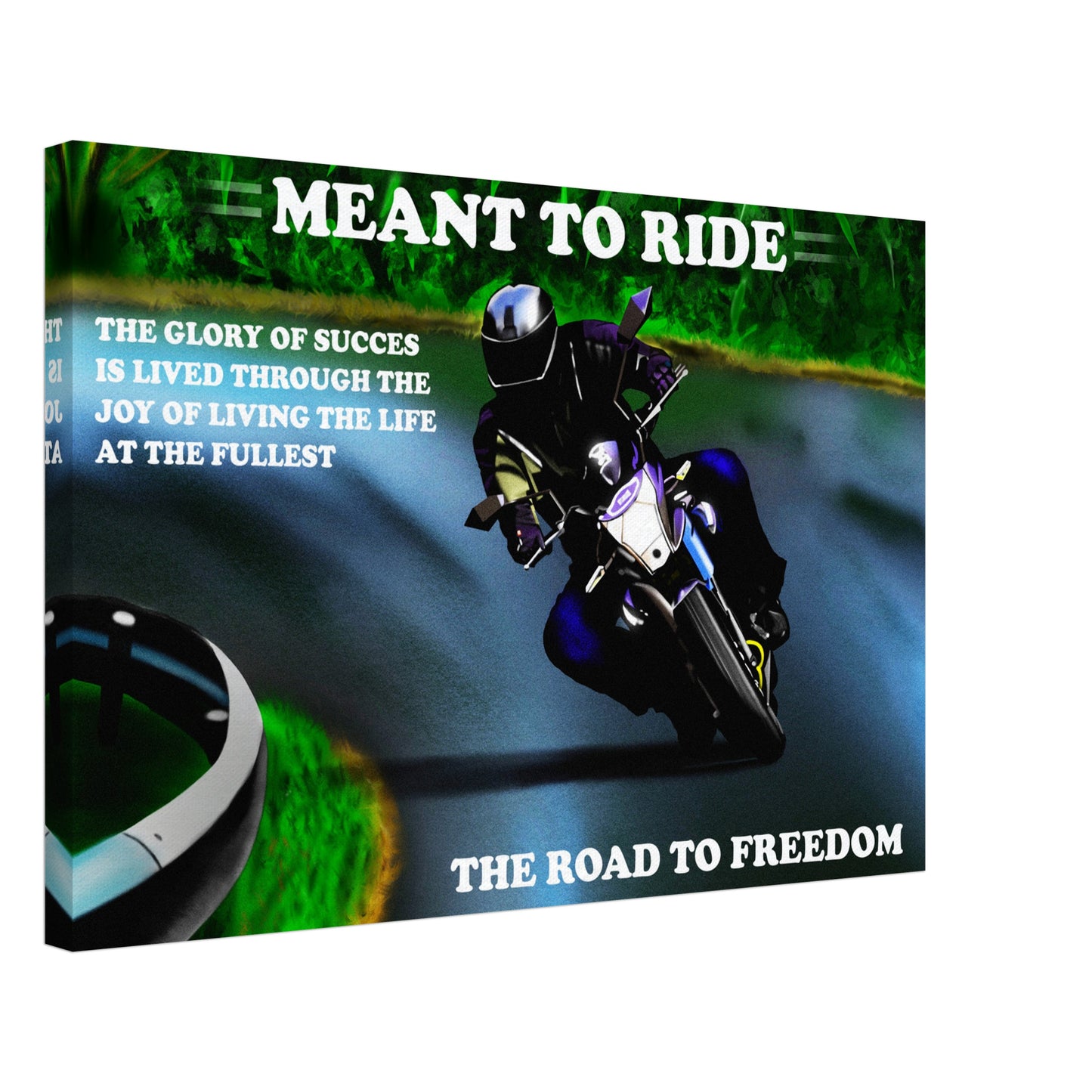 Rider Illustration on Canvas for Travel Enthusiasts with Motivational Message