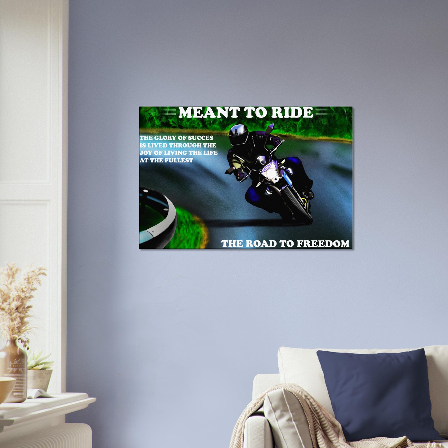 Rider Illustration on Canvas for Travel Enthusiasts with Motivational Message